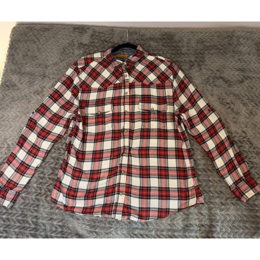 Jachs Girlfriend Womens Red White Plaid Western Button Down Size XL 0147